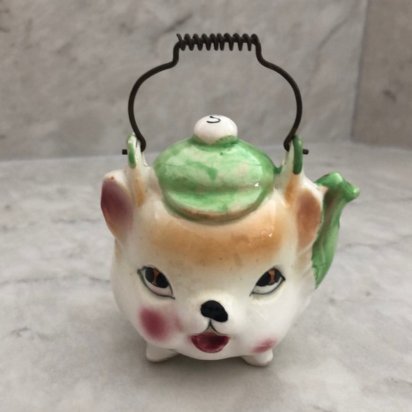 None Other - Vintage Japan baseball hat teddy bear teapot salt shaker w metal teapot handle